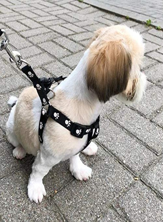 Pups&Pets 15 MM Puppy Paw Print Leash and Harness Set for Small & Medium Puppy | Dog Harness and Leash (Black) - Image 2